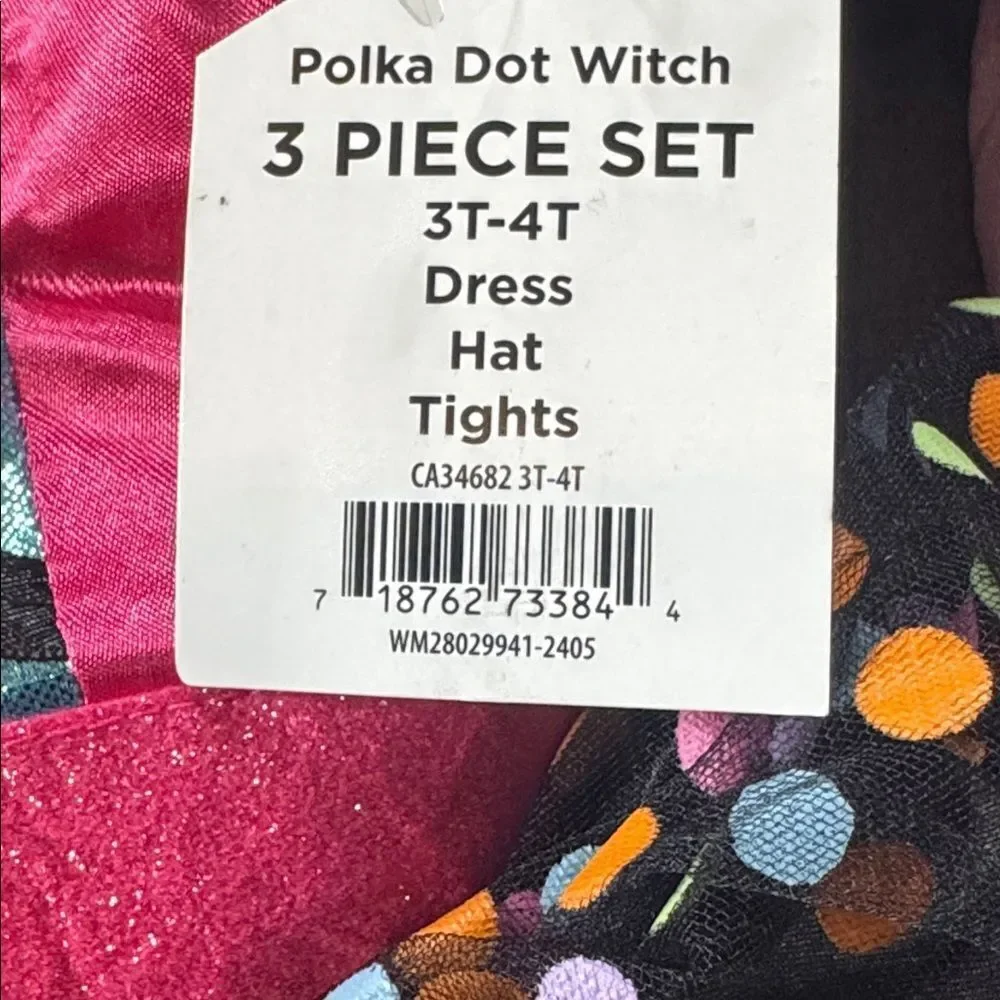 Kids Toddler Girl Polka Dot Witch Halloween Costume 3 Pieces Size 3T-4T NEW